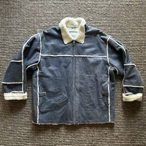 Vintage Wilsons Blue Leather Jacket & Hood W/ White Shearling - Aviator Bomber